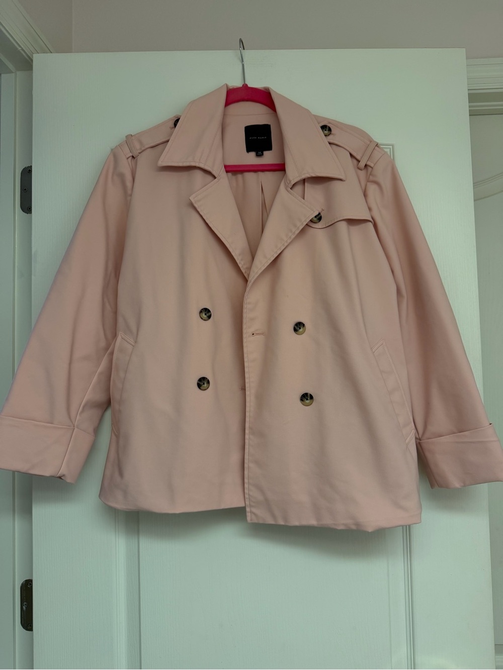 EUC Light Pink Double-Breasted Trench Jacket Size 14